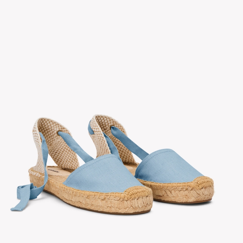 Soludos Lauren Lace Up Espadrilles in Light Wash Denim